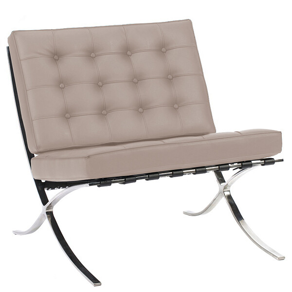 Кресло кожаное с хромированными ножками серое Barcelona Chair - изображение 1