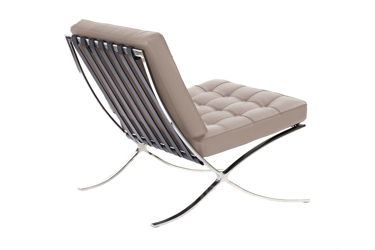 Кресло кожаное с хромированными ножками серое Barcelona Chair - изображение 3