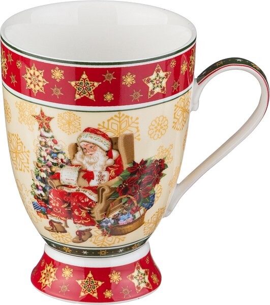 Кружка фарфоровая 370 мл бежевая с красным Christmas Collection - изображение 1