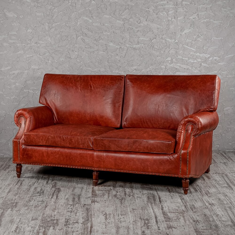Диван прямой трехместный кожаный бордовый "Аристократ" - купить за 325000 руб в интернет-магазине DG-Home