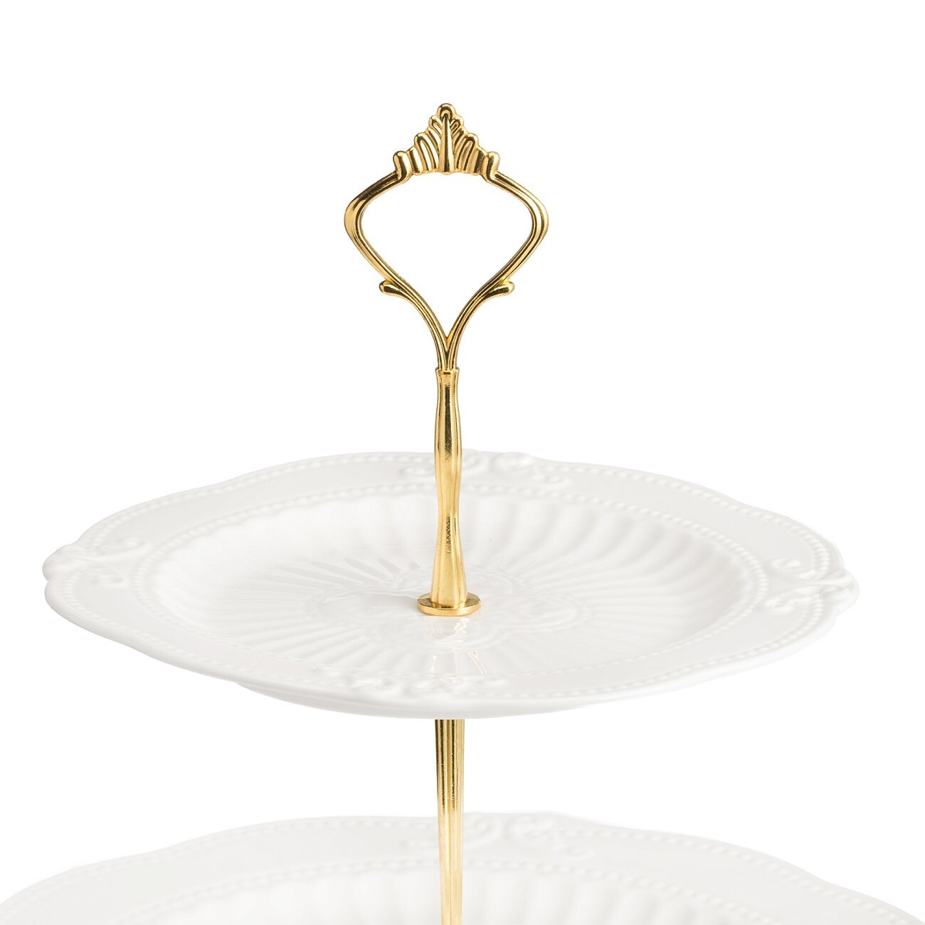 Подставка двухъярусная для сладостей Белоснежная в золоте - изображение 2