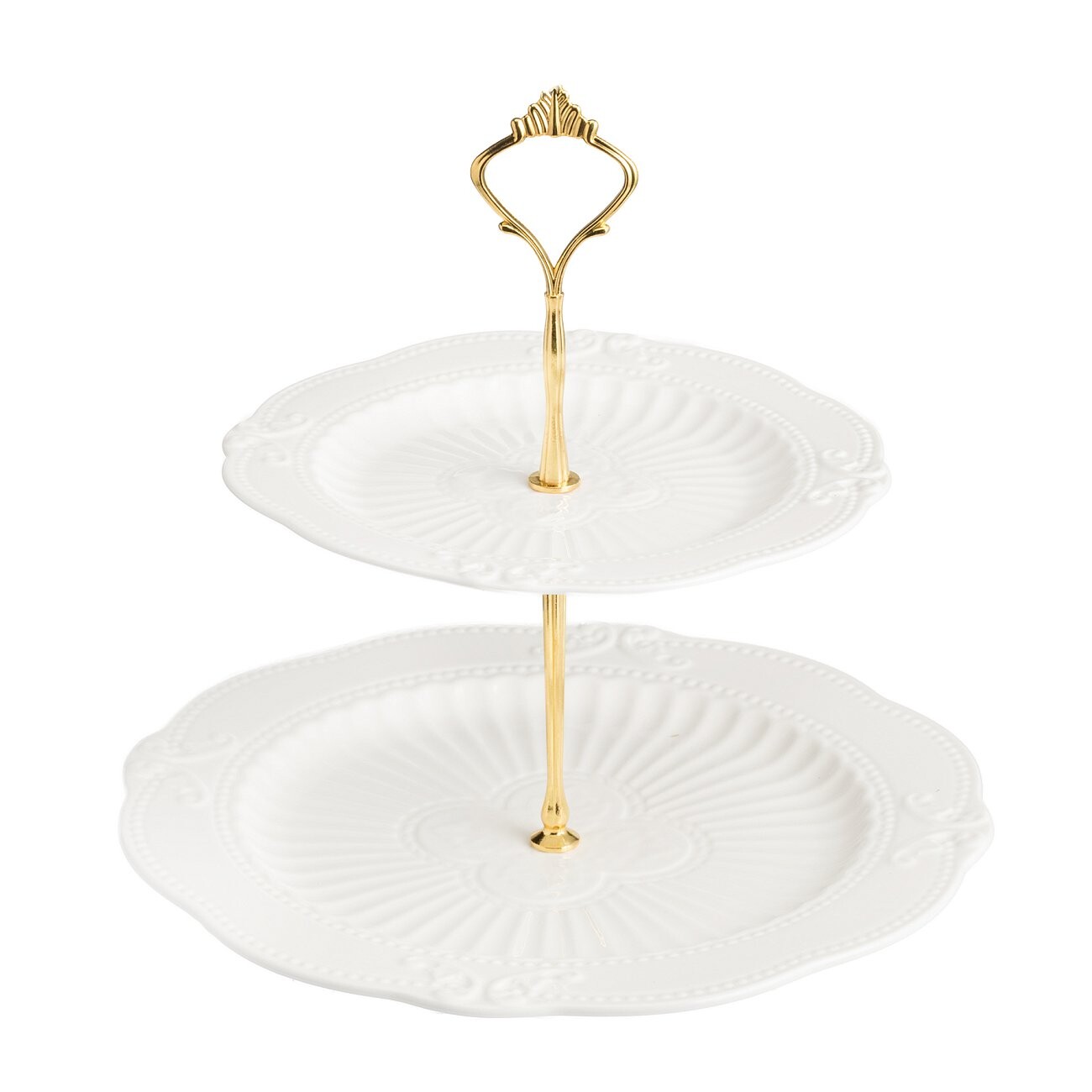 Подставка двухъярусная для сладостей Белоснежная в золоте - изображение 3