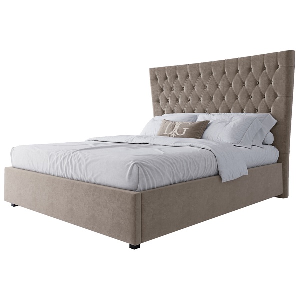 Кровать двуспальная 160х200 бежевая из велюра QuickSand - изображение 1