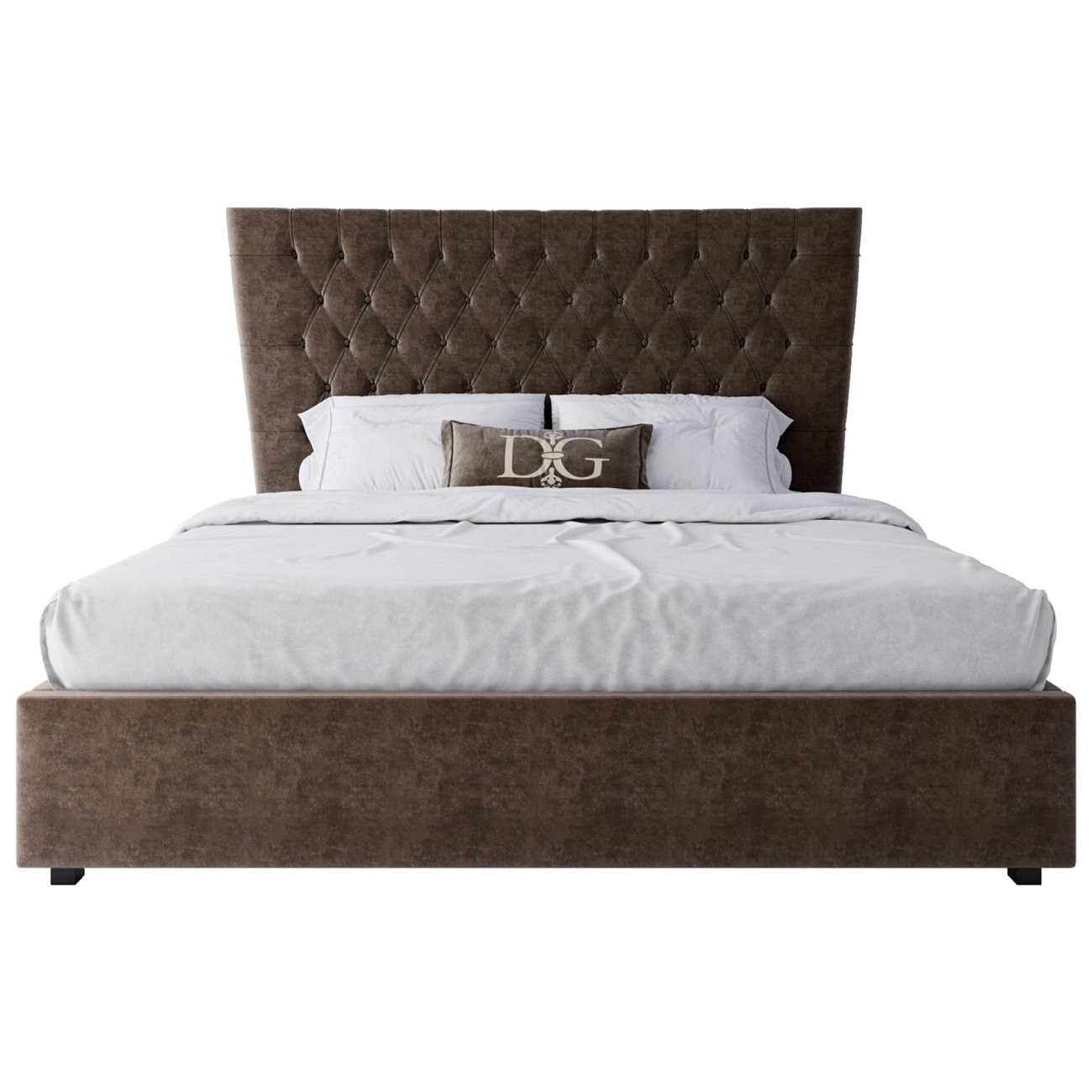 Кровать двуспальная 180х200 коричневая из велюра QuickSand - изображение 2