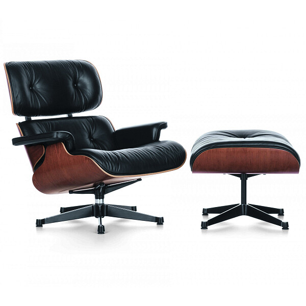 Кресло кожаное черное с подставкой для ног Lounge Chair - изображение 1