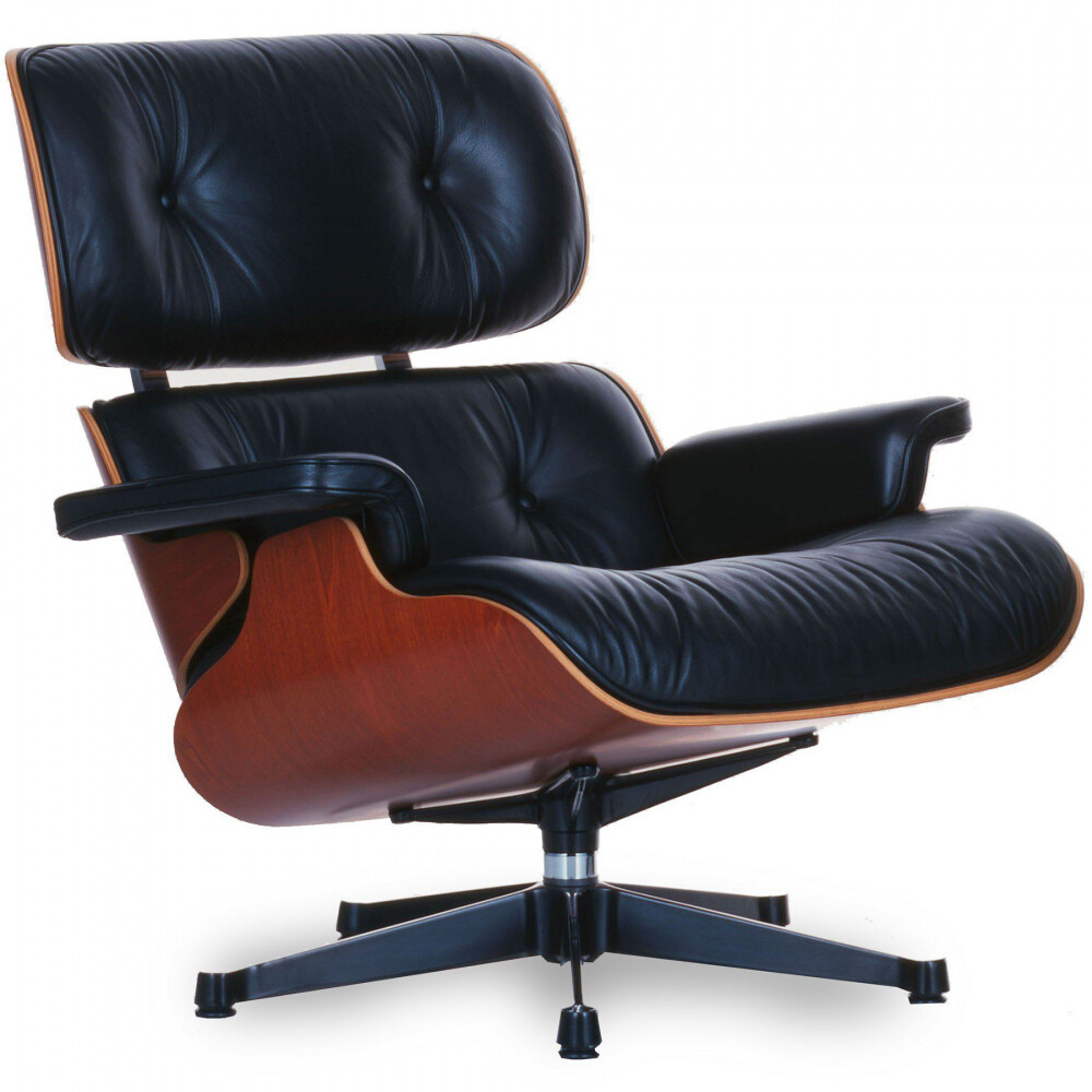 Кресло кожаное черное с подставкой для ног Lounge Chair