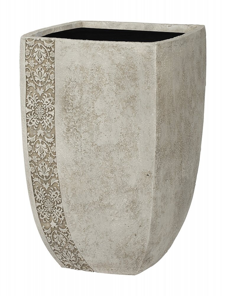 Вазон уличный, искусственный камень, с резным декором 55 см бежевый с патиной "Тулуза"