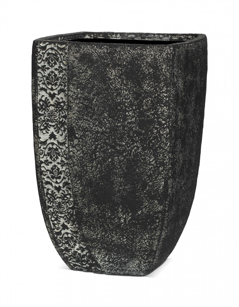 Вазон уличный, искусственный камень, с резным декором 55 см черный с патиной "Тулуза"