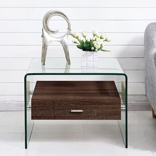 Журнальный столик стеклянный с коричневой полкой 55 см F-GW608-clear/brown - изображение 1