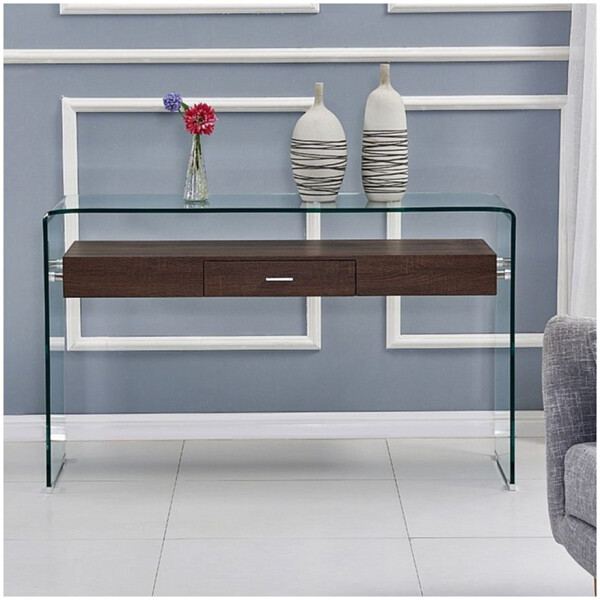 Консоль стеклянная с коричневой  полкой F-GW709-brown - изображение 1