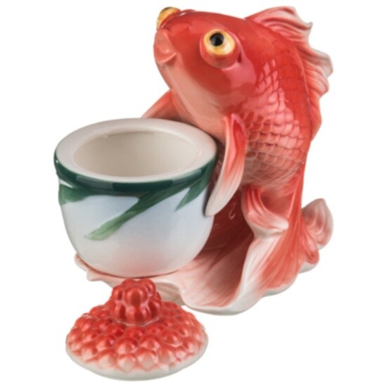 Икорница фарфоровая с крышкой 150 мл красная "Золотая рыбка" - изображение 3