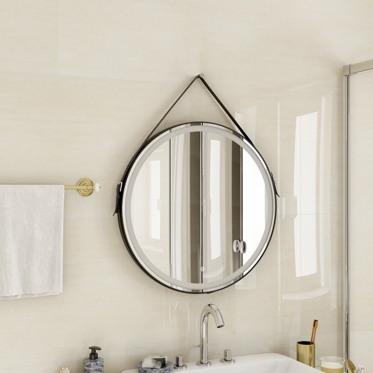 Зеркало на ремне круглое с подсветкой 60 см - изображение 3