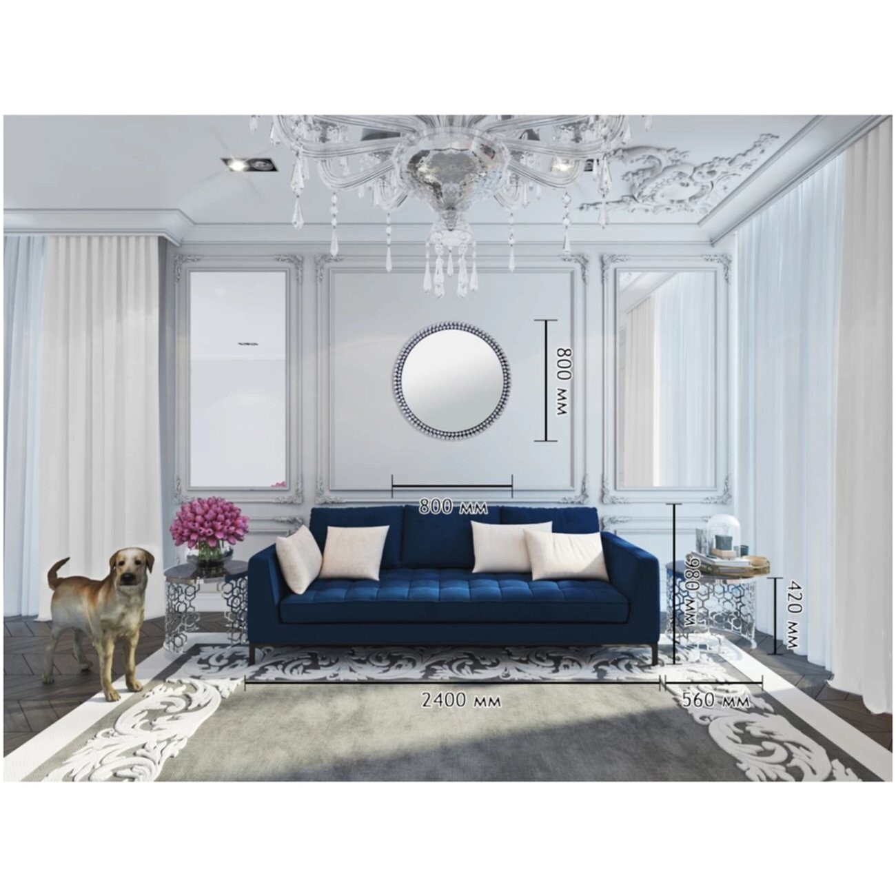 Зеркало круглое стеклянное с декором из бусин диаметр 80 см Specchio - изображение 4