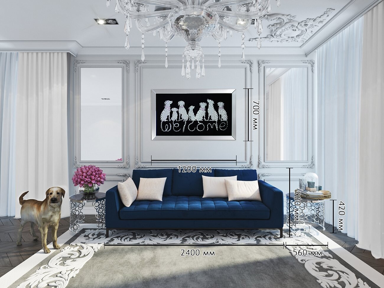 Постер декоративный со стразами "Собаки" Welcome 120х70см - изображение 3