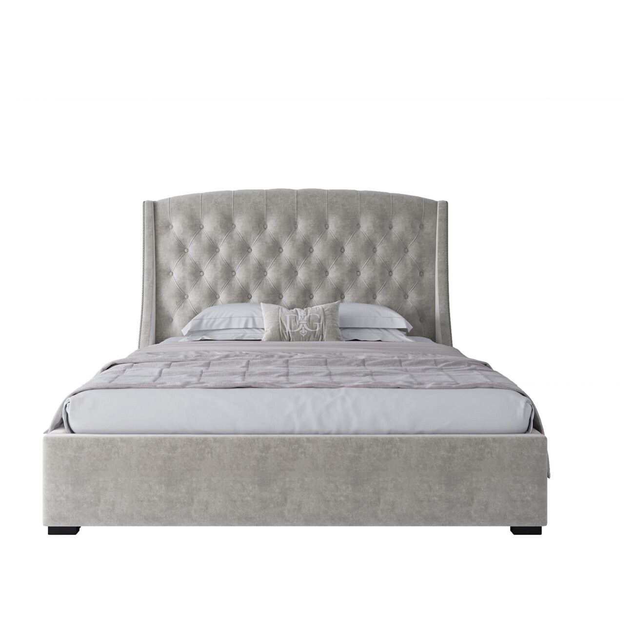 Кровать двуспальная с мягким изголовьем 160х200 с гвоздиками светло-бежевая Hugo - изображение 2