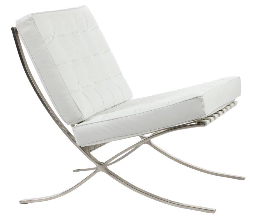 Кресло кожаное с металлическими ножками молочное Barcelona Chair - изображение 2