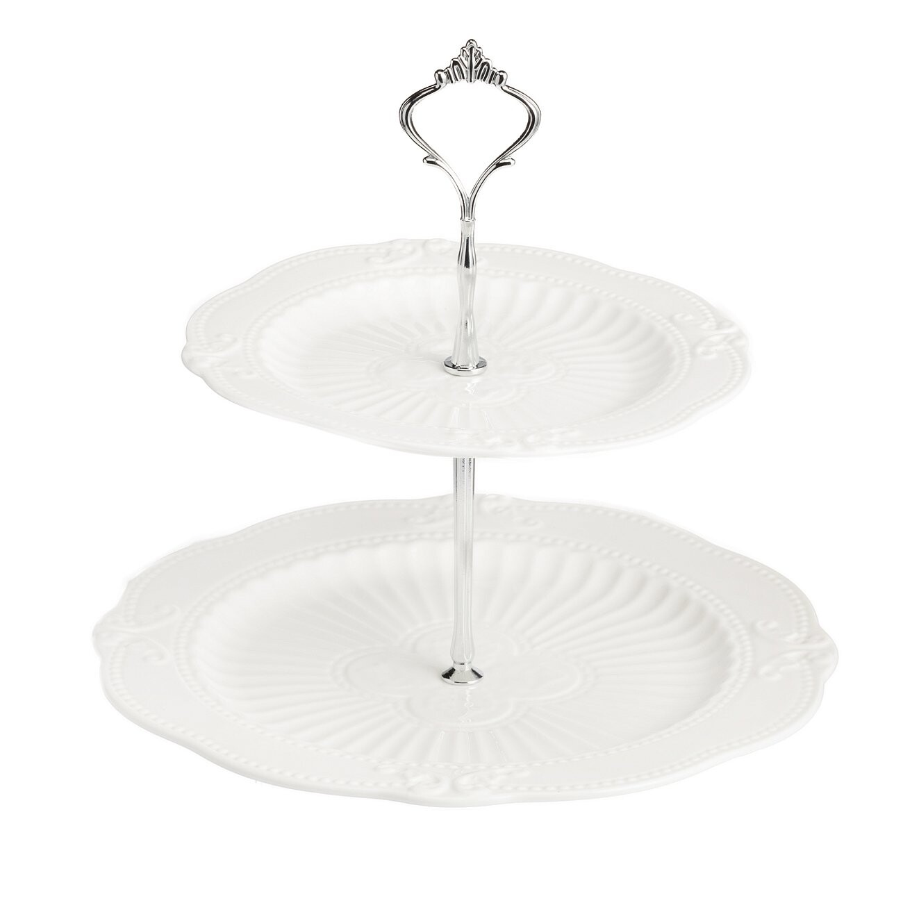 Подставка двухъярусная для сладостей Белоснежная в серебре - изображение 3
