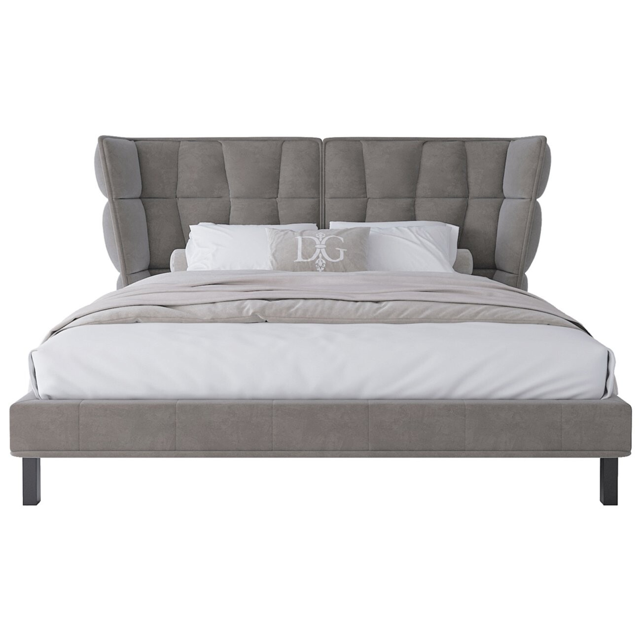 Кровать Husk двуспальная 180х200 бежево-серая (бокс спринг) - изображение 3