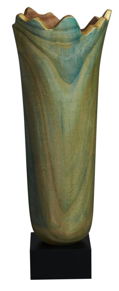 Ваза деревянная с фигурным краем 70 см Antica зеленая на черном основании