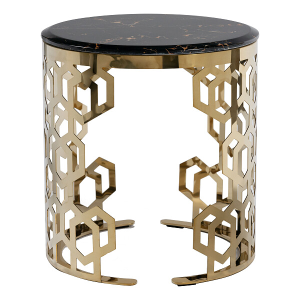 Кофейный столик круглый с черной столешницей "Золотые соты" 50 см - изображение 1