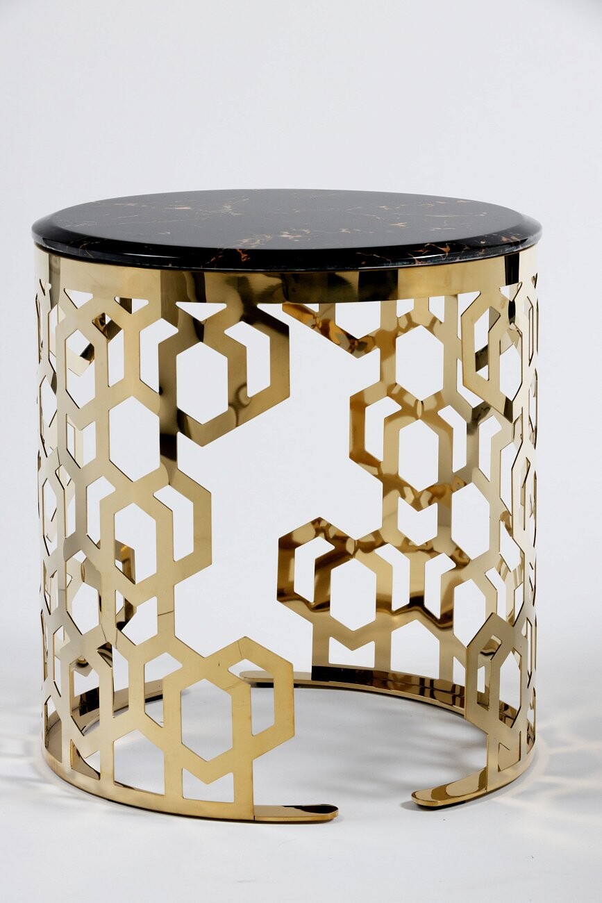 Кофейный столик круглый с черной столешницей "Золотые соты" 50 см - изображение 2