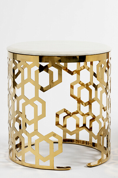 Кофейный столик круглый с белой мраморной столешницей 50 см "Золотые соты" - изображение 1