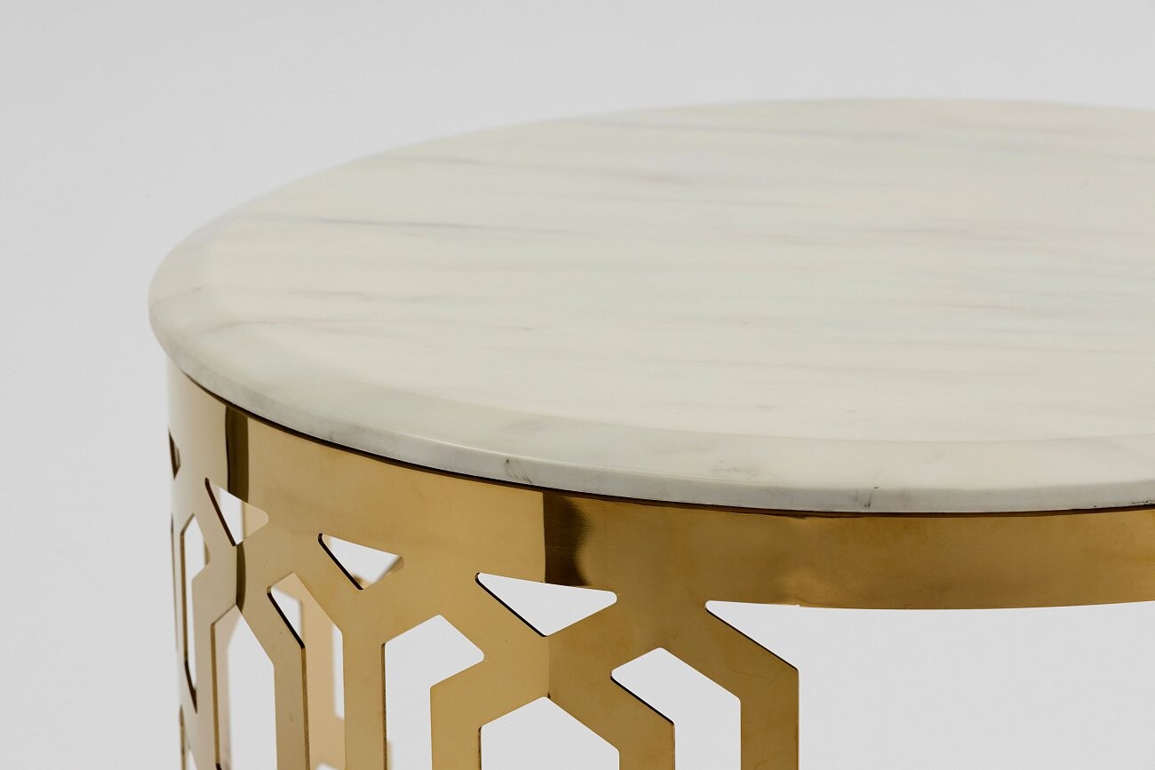 Кофейный столик круглый с белой мраморной столешницей 50 см "Золотые соты" - изображение 2