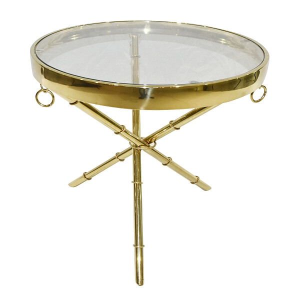 Кофейный столик круглый со стеклянной столешницей золото 60 см - изображение 1