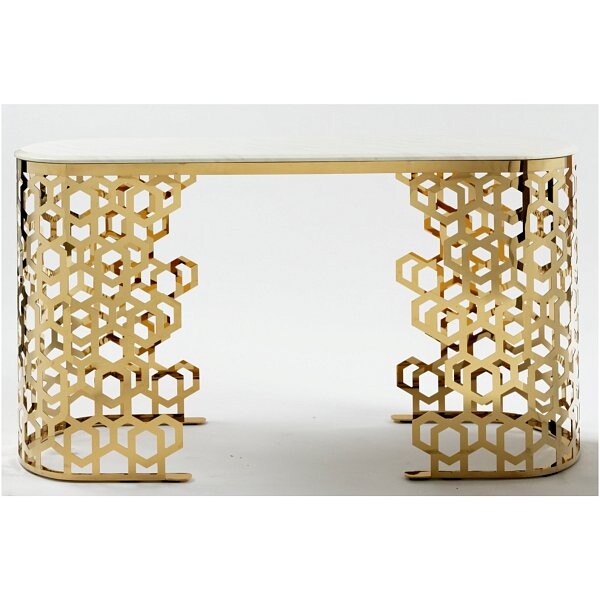 Консоль с белой мраморной столешницей "Золотые соты" - изображение 1