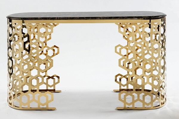 Консоль с коричневой мраморной столешницей "Золотые соты" - изображение 1