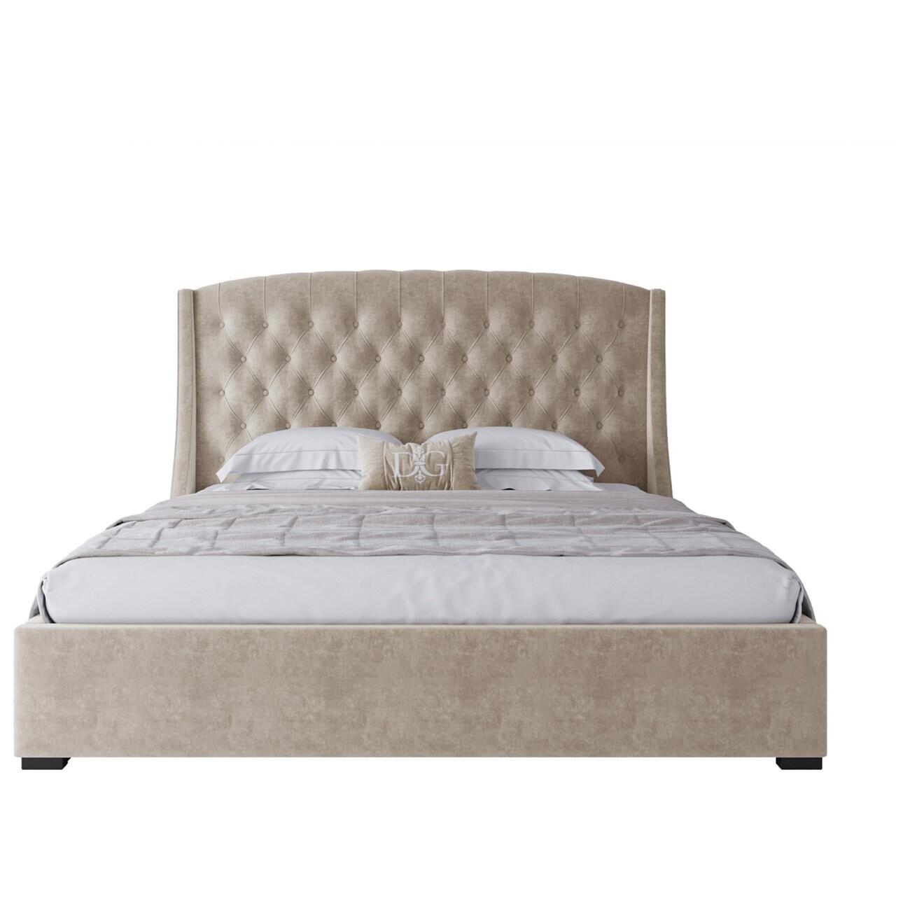 Кровать двуспальная 160х200 без гвоздиков светло-бежевая из велюра Hugo - изображение 2