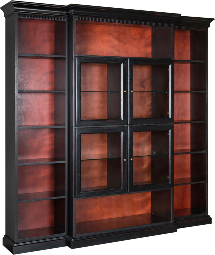 низкий книжный шкаф со стеклянными дверцами