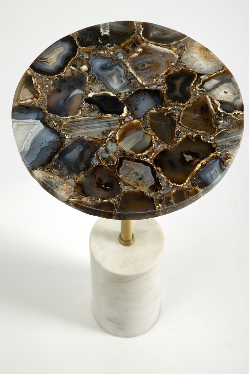 Приставной столик круглый из агата 30 см Amina черный - изображение 3