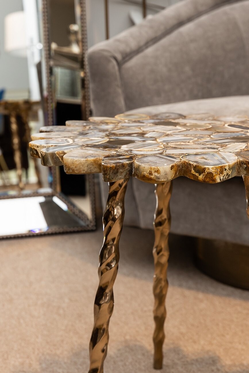 Чайный столик круглый из черного агата 48 см Estina - изображение 8