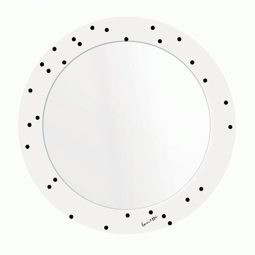 Зеркало с рисунком белое круглое "Черные точки" Pois