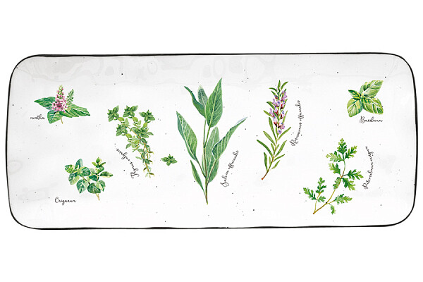 Блюдо фарфоровое бело-зеленое прямоугольное 36х15,5 см Herbarium - изображение 1
