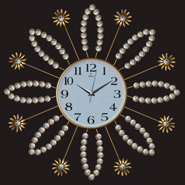 Часы настенные серия Акрил Кружево со стразами чёрные с белым 40см 118695