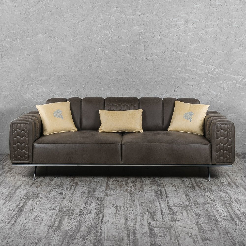 Диван трехместный раскладной прямой коричнево-серый "Лео" - изображение 2