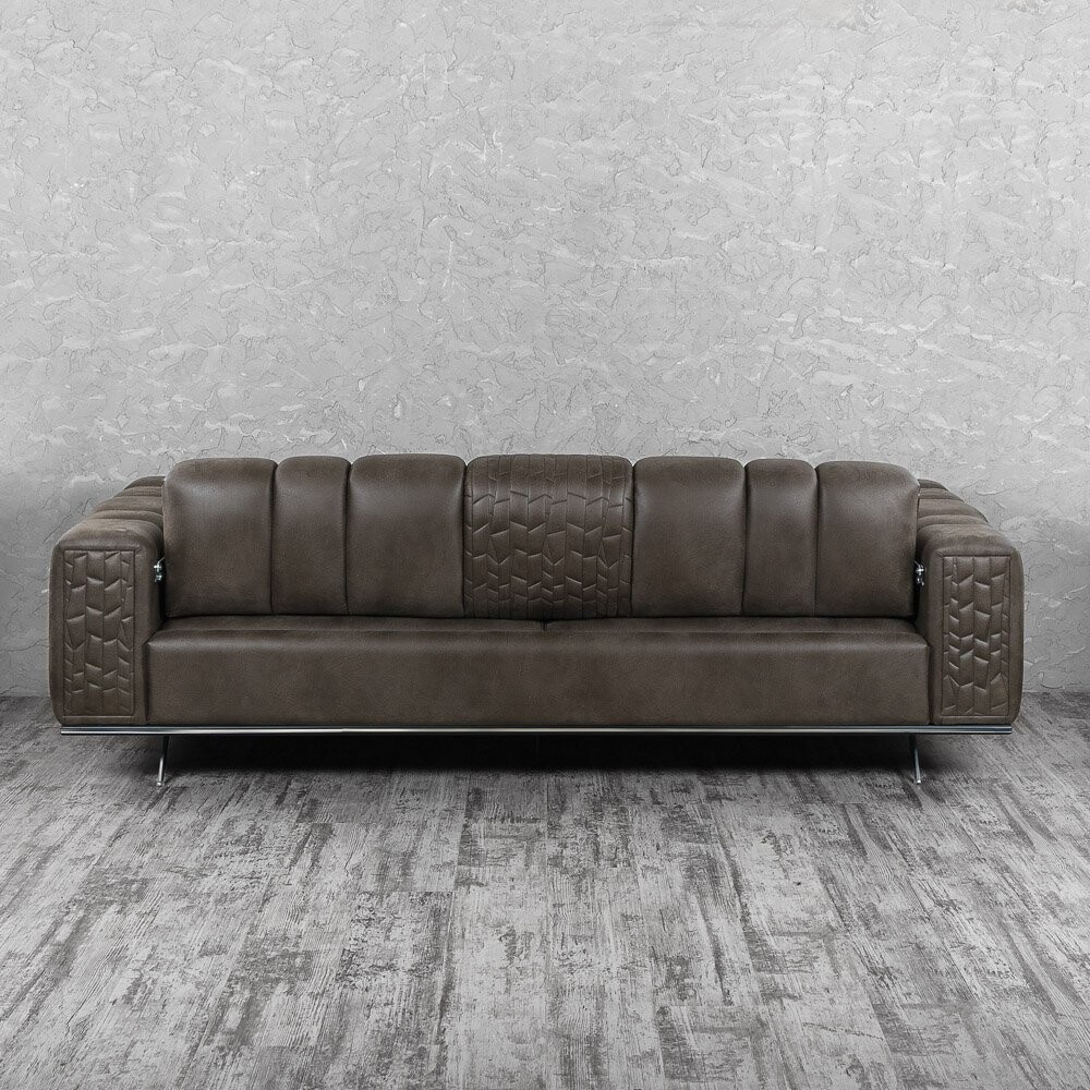 Диван трехместный раскладной прямой коричнево-серый "Лео" - изображение 3