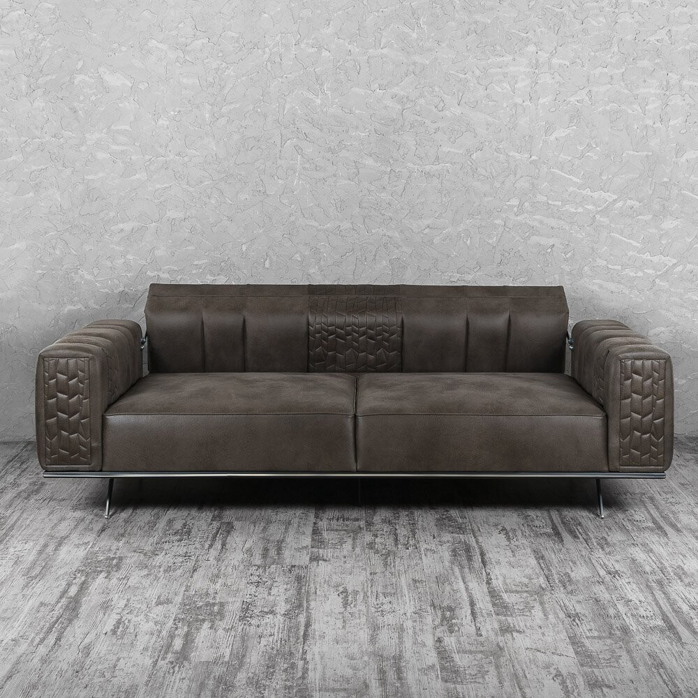 Диван трехместный раскладной прямой коричнево-серый "Лео" - изображение 4