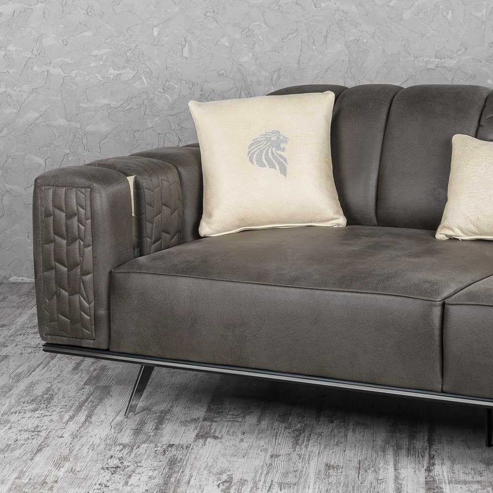 Диван трехместный раскладной прямой коричнево-серый "Лео" - изображение 5