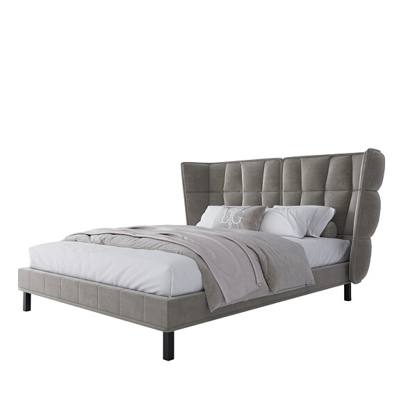 Кровать двуспальная 160х200 бежево-серая Husk2 - изображение 1