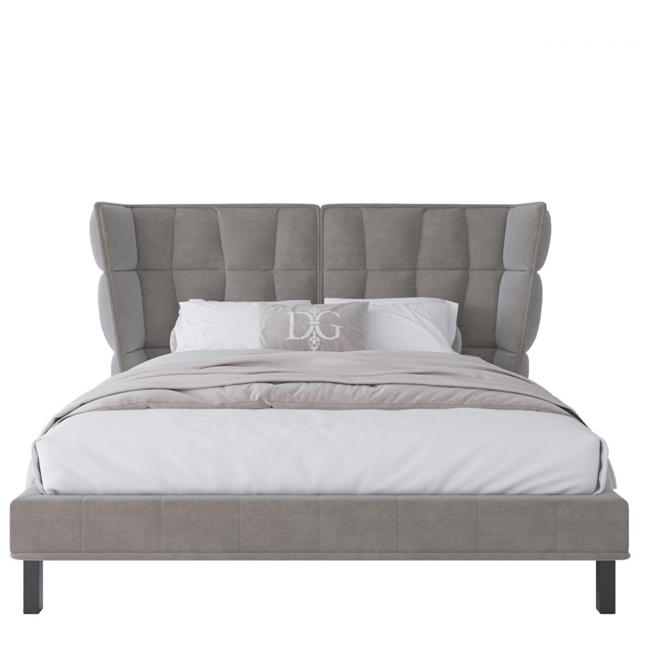 Кровать двуспальная 160х200 бежево-серая Husk2 - изображение 3