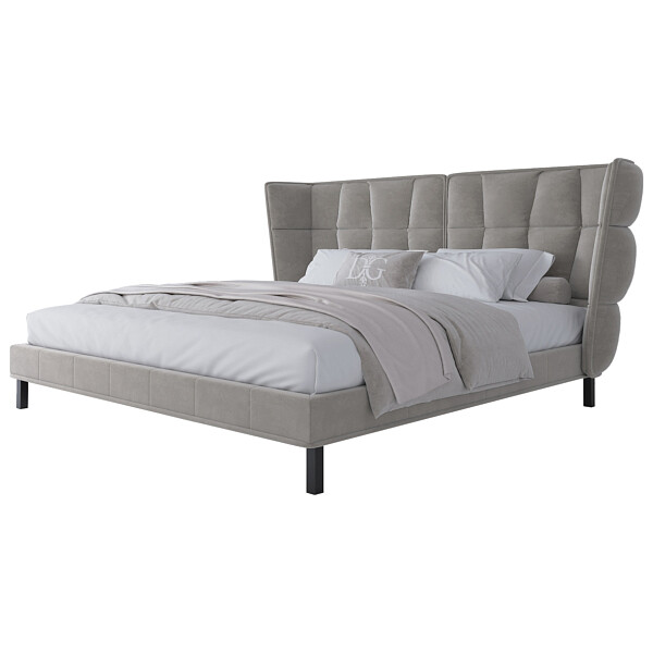 Кровать евро 200х200 бежево-серая Husk2 - изображение 1