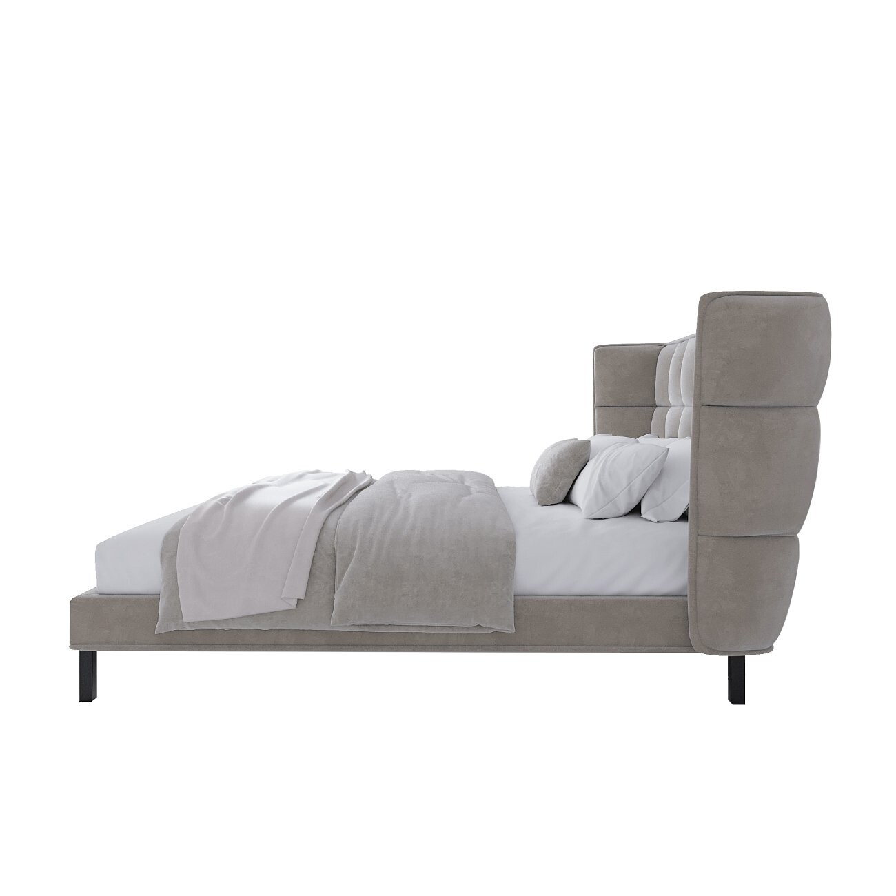 Кровать евро 200х200 бежево-серая Husk2 - изображение 2