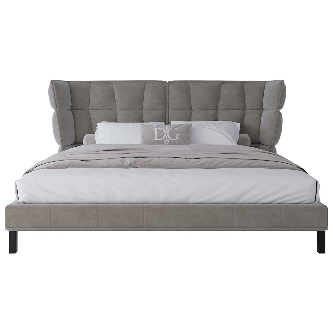 Кровать евро 200х200 бежево-серая Husk2 - изображение 3