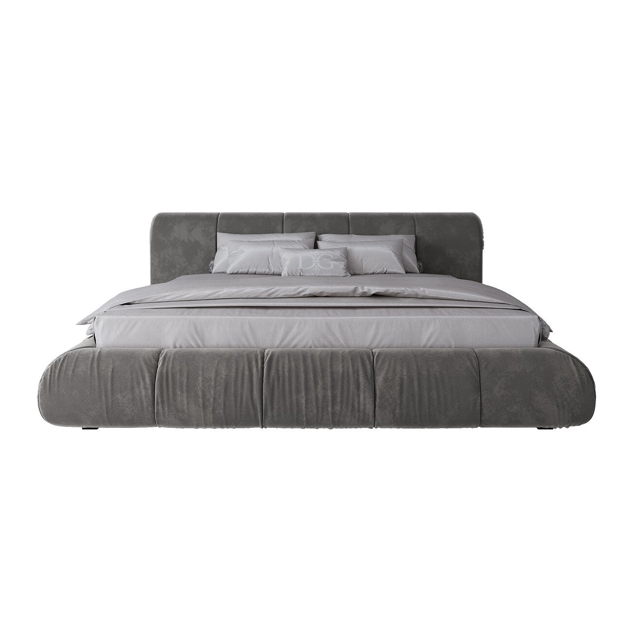 Кровать евро с мягким изголовьем 200х200 серая Mobili - изображение 2