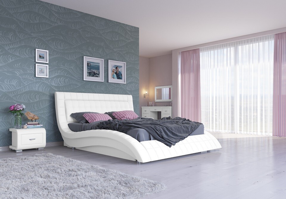 Кровать двуспальная белая с подъемным механизмом 160х200 см 