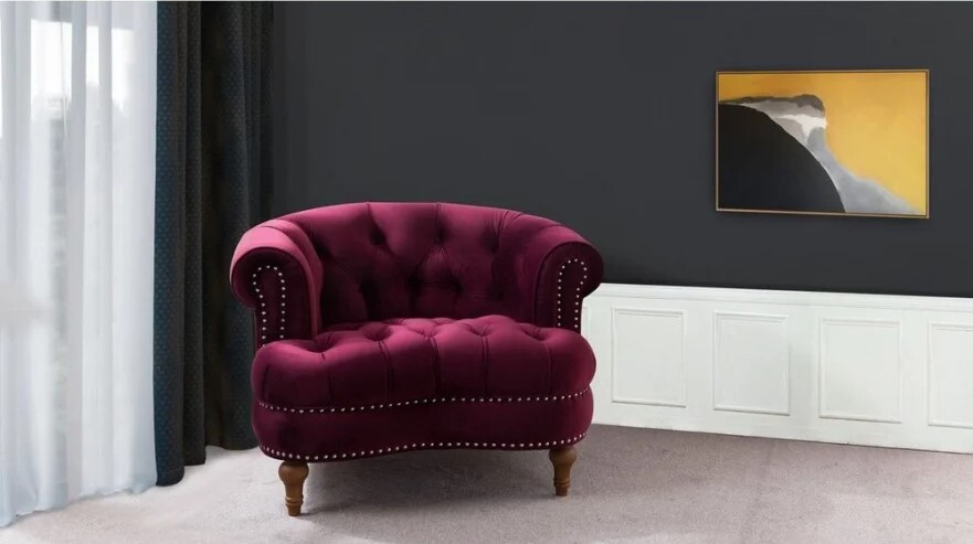 Кресло мягкое бордовое со стяжкой и гвоздиками La Rosa - изображение 2