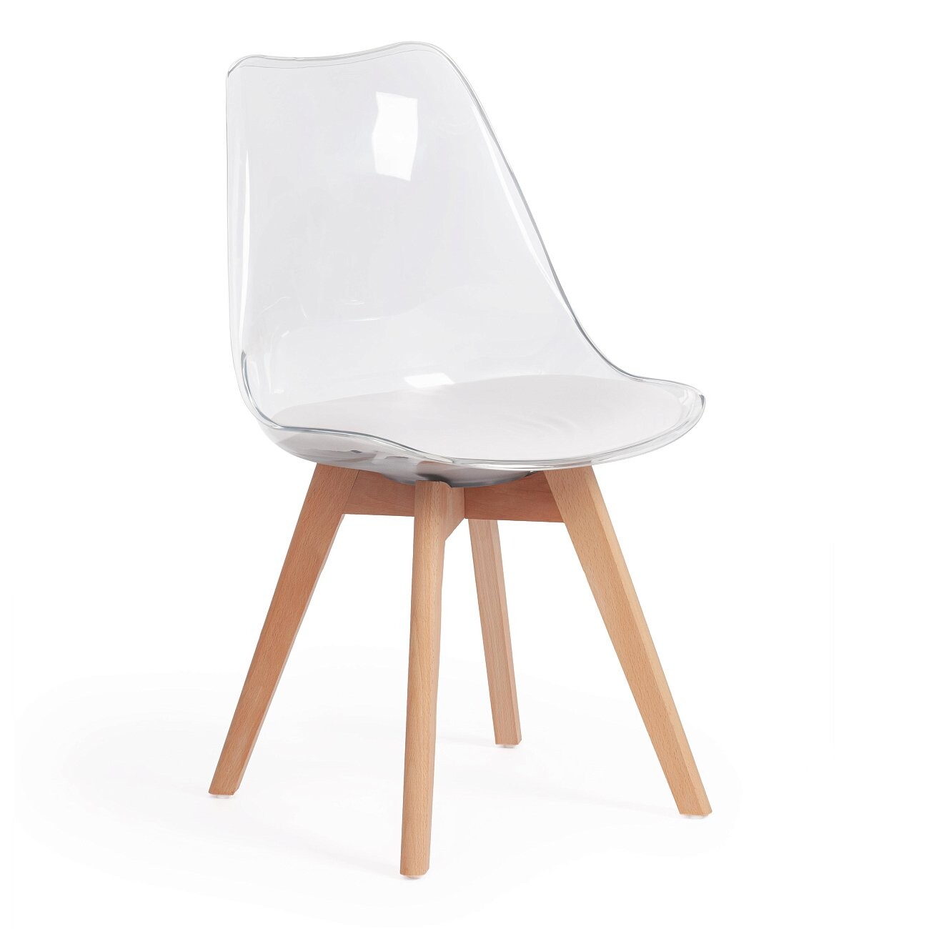 Прозрачный пластиковый стул на деревянных ножках